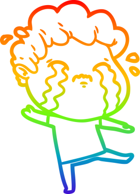 Gökkuşağı gradyan çizimi bir insan tarafından çizilmiş ağlayan bir karikatür adamı çiziyor.