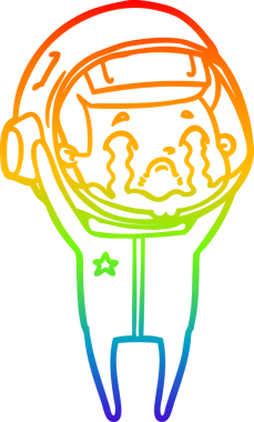 Gökkuşağı gradyan çizgi çizimi bir insan tarafından çizilmiş ağlayan astronot