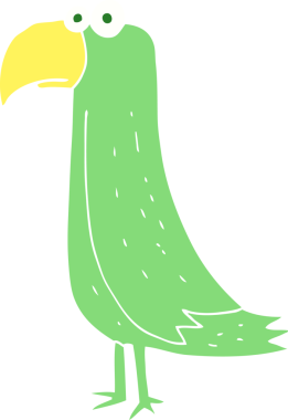 Bir insan tarafından çizilmiş papağanın düz renk çizimi