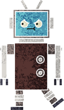 Bir insan tarafından çizilmiş bir robotun retro çizim tarzı karikatürü