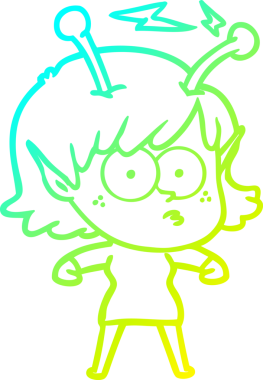 Bir insan tarafından çizilmiş bir uzaylı kız çizgi filmi.