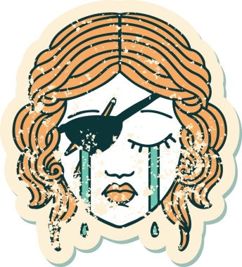 Bir insan tarafından çizilmiş ağlayan, düzenbaz bir insan karakterinin grunge çıkartması.