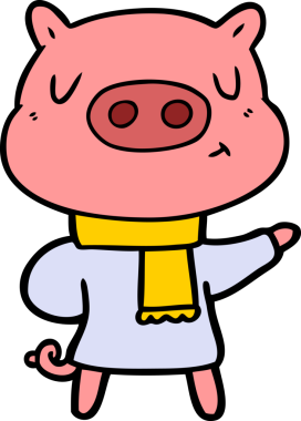 Bir insan tarafından çizilmiş kışın giydirilmiş domuz derisi.