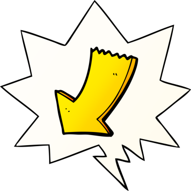 bir insan tarafından çizilmiş düzgün eğimli konuşma baloncuğu ile ok gösteren çizgi film