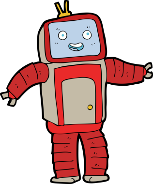 Bir insan tarafından çizilmiş çizgi film robotu