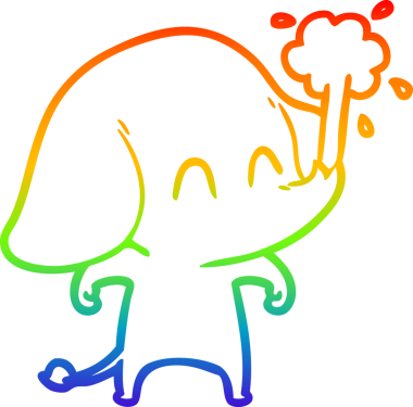 Gökkuşağı gradyan çizgisi insan tarafından çizilmiş su püskürten şirin bir fil çizimi.