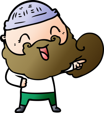 Bir insan tarafından çizilmiş sakallı ve kış şapkalı mutlu bir adam.