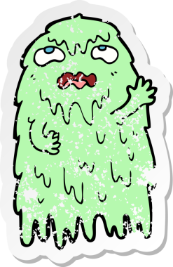 Bir insan tarafından çizilmiş iğrenç bir karikatür hayaletinin gerilimli çıkartması.