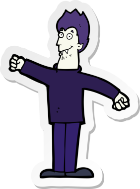 Bir insan tarafından çizilmiş mutlu bir vampirin çıkartması.