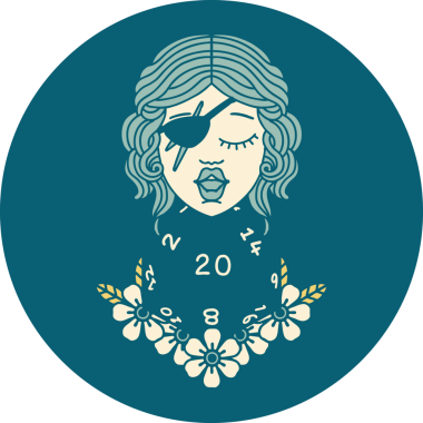 Retro Dövme Tarzı İnsan Rogue Bir insan tarafından çizilmiş 20 zar ile