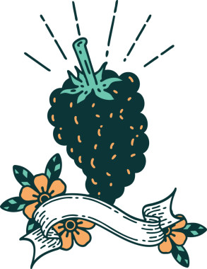 Bir insan tarafından çizilmiş üzüm demeti dövmeli tomar afişi.