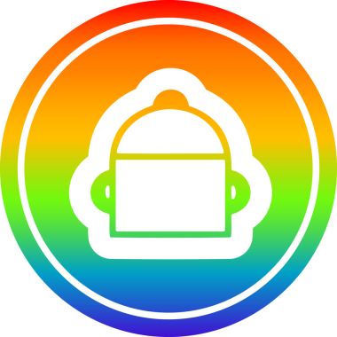 Bir insan tarafından çizilmiş gökkuşağı gradyatlı tencere yuvarlak simgesi