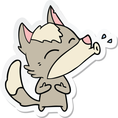 Bir insan tarafından çizilmiş uluyan kurt çizgi filminin çıkartması.