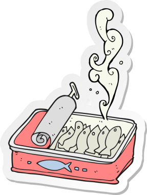 Bir insan tarafından çizilmiş bir kutu sardalya etiketi.