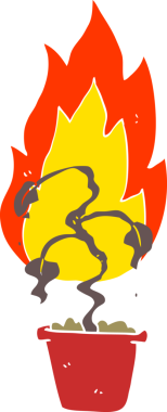 Bir insan tarafından çizilen yanan bitkinin düz renk çizimi