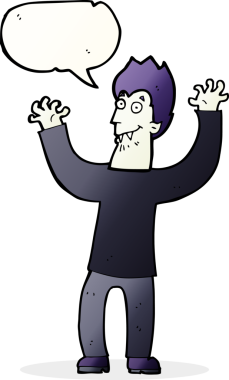 Bir insan tarafından çizilmiş konuşma balonlu cadılar bayramı vampiri çizgi filmi.