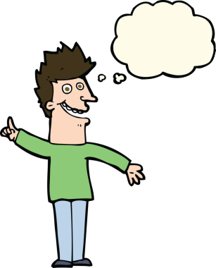 Bir insan tarafından çizilmiş düşünce balonlu mutlu adam çizgi filmi.