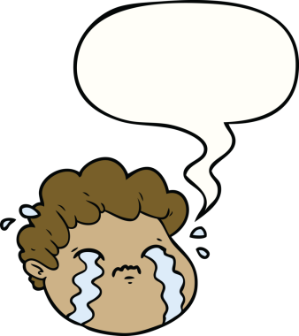 Bir insan tarafından çizilmiş konuşma balonlu ağlayan çocuk.