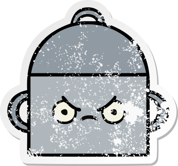 Bir insan tarafından çizilmiş tatlı bir yemek tenceresinin sıkıntılı çıkartması.