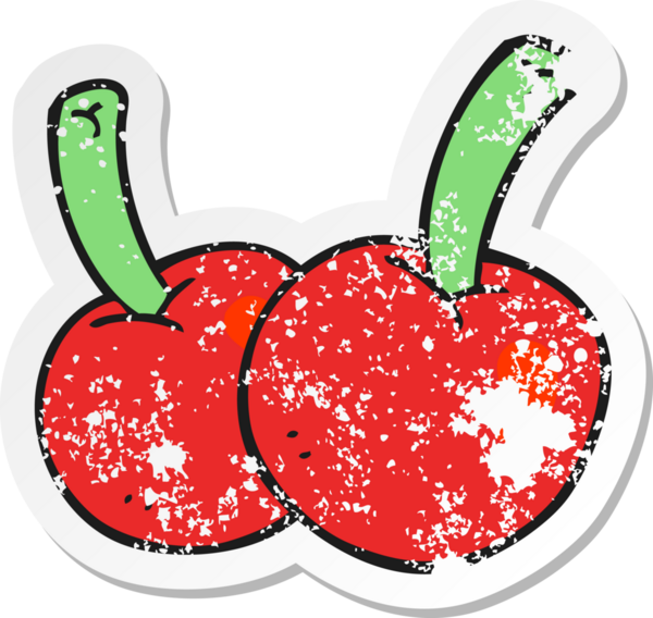 Bir insan tarafından çizilmiş vişne karikatürünün gerilimli retro yapıştırması