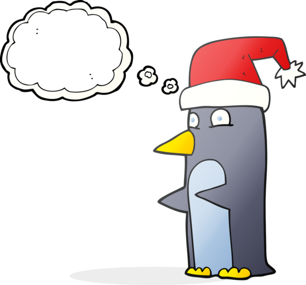 Bir insan tarafından çizilmiş serbest çizim balon karikatür noel pengueni.