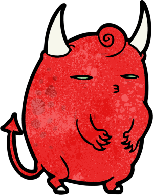 Bir insan tarafından çizilmiş küçük şişman cadılar bayramı şeytanı.