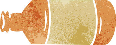 Eski bir cam şişenin insan eliyle çizilmiş karikatürü.