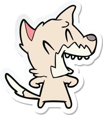 Bir insan tarafından çizilmiş gülen tilki çizgi filminin çıkartması.