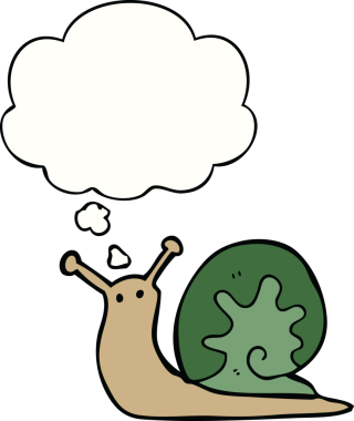 Bir insan tarafından çizilmiş düşünce balonlu çizgi film salyangozu.