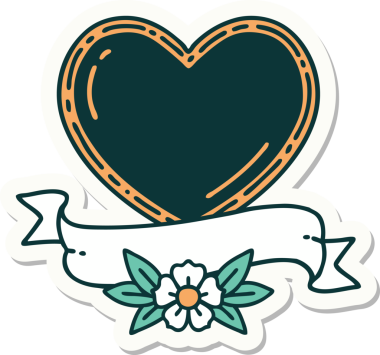 Bir insan tarafından çizilmiş geleneksel bir kalp ve bayrak stili dövme çıkartması.