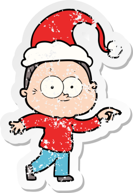 Bir insan tarafından çizilmiş Noel Baba şapkası takan mutlu yaşlı bir kadının el yazısı.