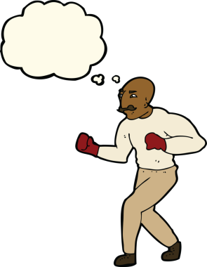 Bir insan tarafından çizilmiş düşünce balonlu çizgi film boksörü.