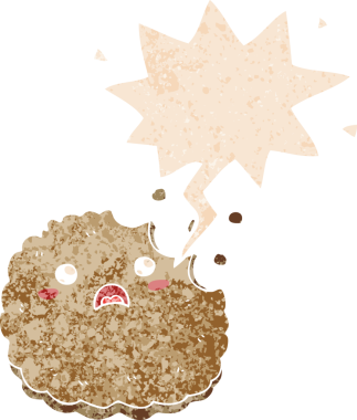 grunge içinde konuşma balonu olan karikatür bisküvisi bir insan tarafından çizilmiş sıkıntılı retro desen tarzı