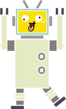 Bir insan tarafından çizilmiş düz renkli bir robot karikatürü