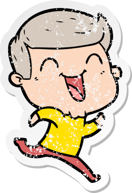 Bir insan tarafından çizilmiş gülen karikatür adamın sıkıntılı çıkartması.