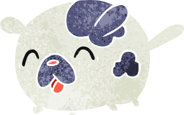 Bir insan tarafından çizilmiş eski çizgi film çizimi kawaii sevimli yama köpeği.