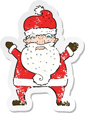 Bir çizgi filmin gerilimli retro çıkartması bir insan tarafından çizilmiş Noel Baba 'yı strese sokuyor.