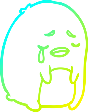 Bir insan tarafından çizilmiş ağlayan bir penguen çizgisi.