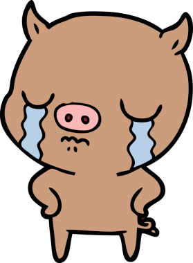 Bir insan tarafından çizilmiş kalçalar üzerinde ağlayan bir domuz.