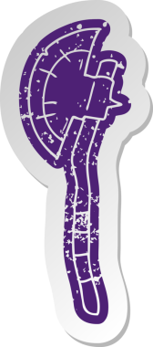 Bir insan tarafından çizilmiş orta kötü bir baltanın eski bir karikatür çıkartması.