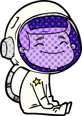 Bir insan tarafından çizilmiş mutlu astronot çizgi filmi.