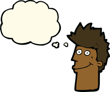 Bir insan tarafından çizilmiş düşünce balonlu mutlu adam çizgi filmi.