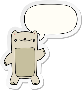 Bir insan tarafından çizilmiş konuşma balonu çıkartmalı çizgi film ayısı.