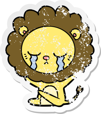 Bir insan tarafından çizilmiş ağlayan çizgi film aslanının sıkıntılı çıkartması.