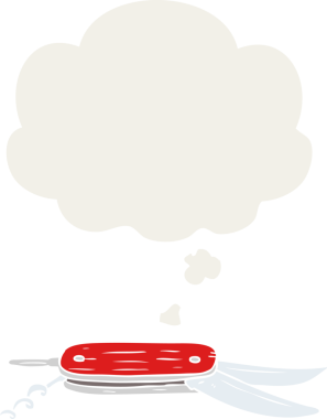 Bir insan tarafından çizilmiş, düşünce baloncuklu cep çakısı.