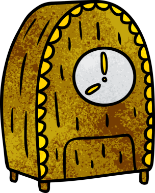 Bir insan tarafından çizilmiş eski moda bir saatin el çizimi karikatürü.