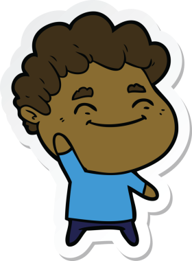 Bir insan tarafından çizilmiş, karikatür dostu bir adamın çıkartması.