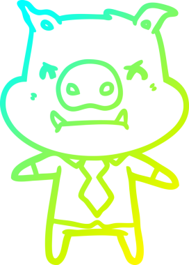 Bir insan tarafından çizilen kızgın çizgi film karakteri domuz patronunun soğuk gradyan çizgisi.