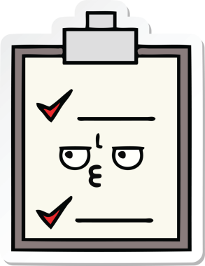 Bir insan tarafından çizilmiş şirin bir karikatür kontrol listesinin etiketi