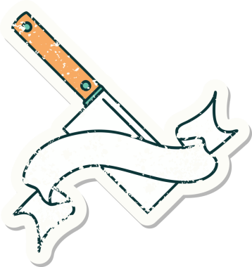 Bir insan tarafından çizilmiş et satırı sancağına sahip eski bir etiket.